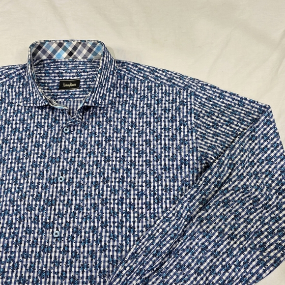 Neiman Marcus Other - Neiman Marcus 100% Cotton Floral Gingham Check Long Sleeve Button Up Shirt. XL